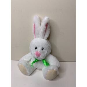 Happy Easter Rabbit White Plush Bunny Green Bow American Greetings Stuffed Toy